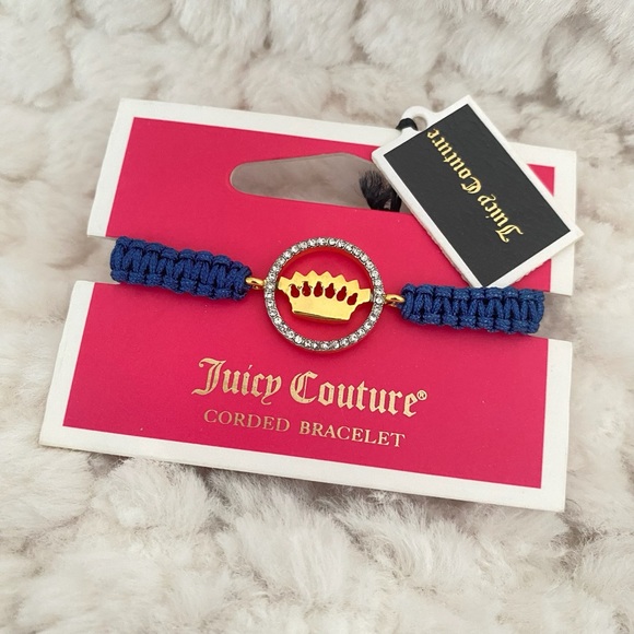 Juicy Couture Dark Blue Rope Crystal Crown Friendship Adjustable Bracelet NWT - Picture 4 of 7